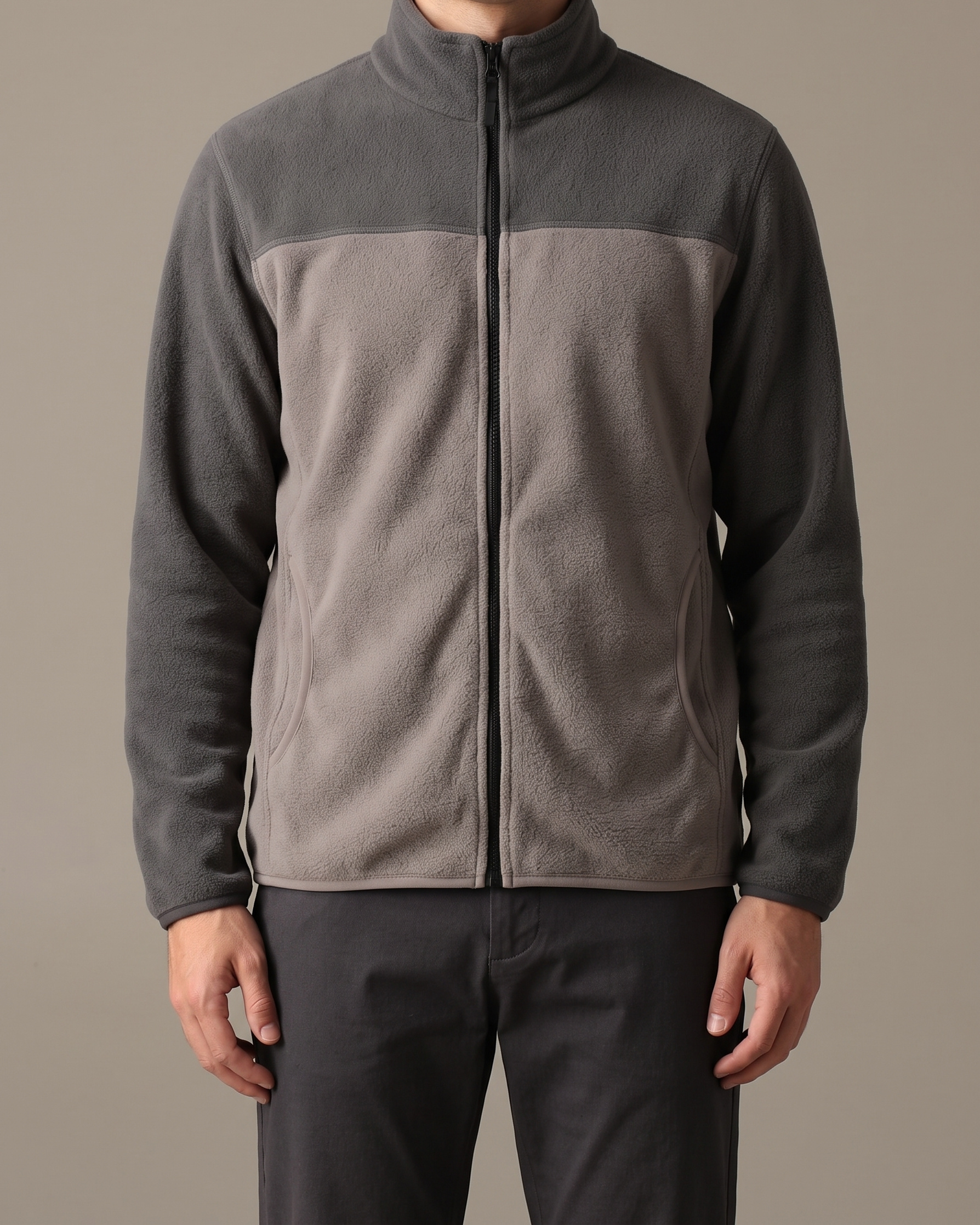 Fleece jacket sample, on model