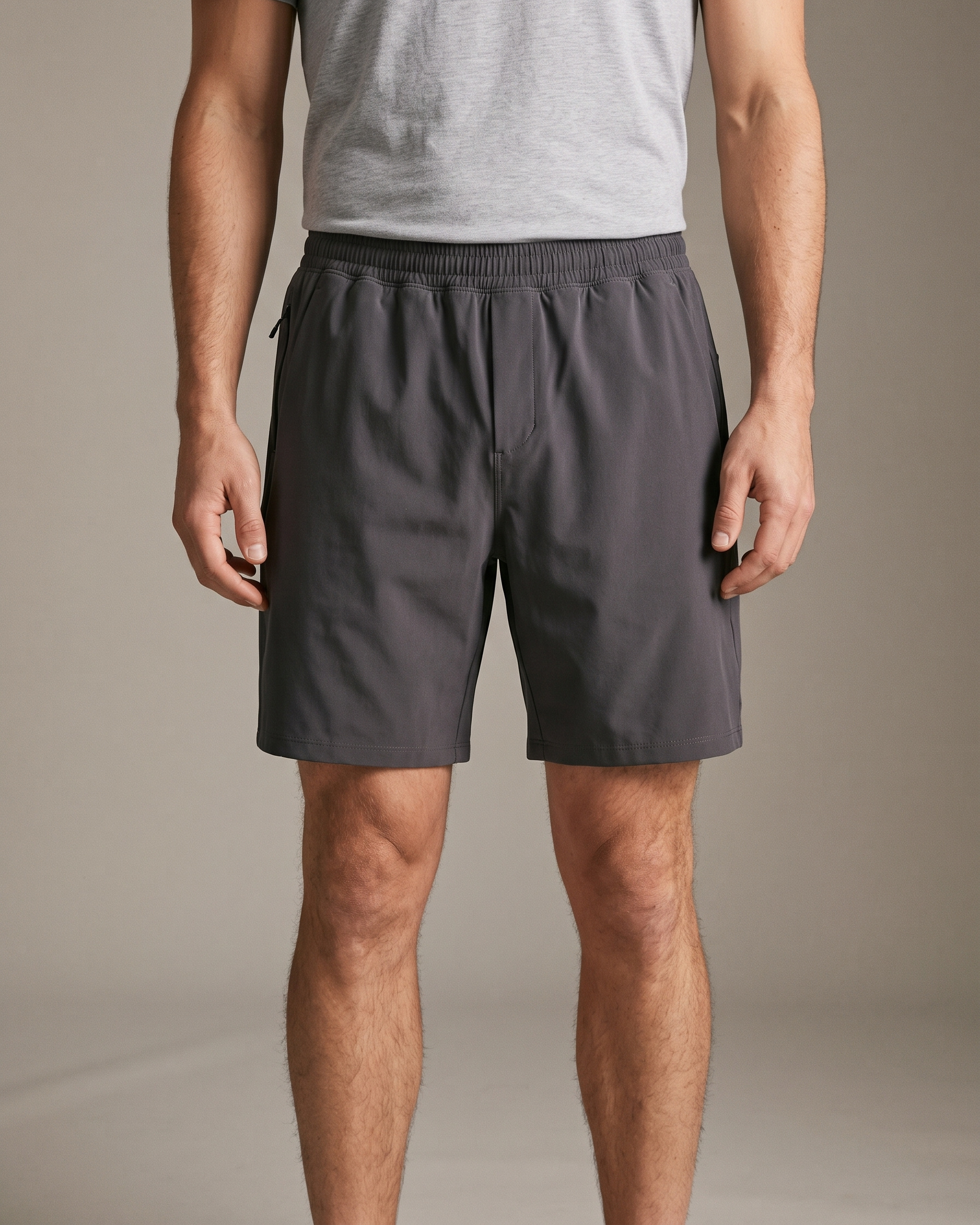 Running shorts sample, on model